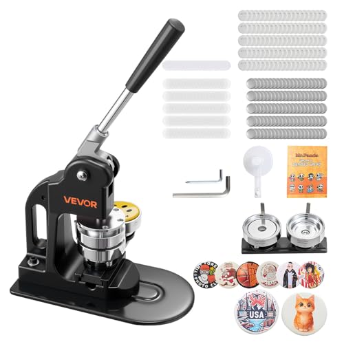 VEVOR Button Maker Machine, 2.25 in, Pin Maker Machine with 500pcs Button Parts, Circle Cutter, Hex Wrenches and Magic Book, Ergonomic Handle, for DIY Badges, Personalized Pins and Key Chains, Black by VEVOR - Used condition - US$102.27