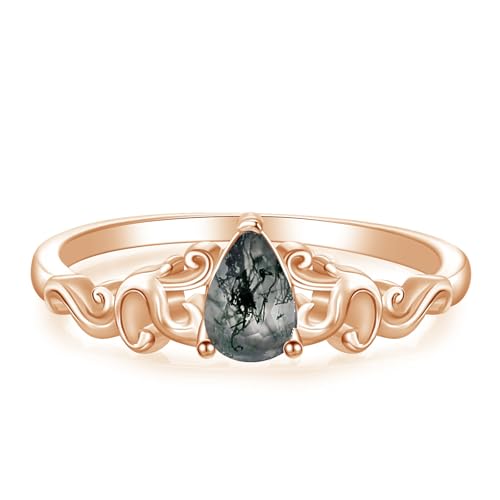 Natural Moss Agate Ring for Women 925 Sterling Silver Pear Cut Genuine Moss Agate Engagement Rings Moss Agate Jewelry Gifts for Her3