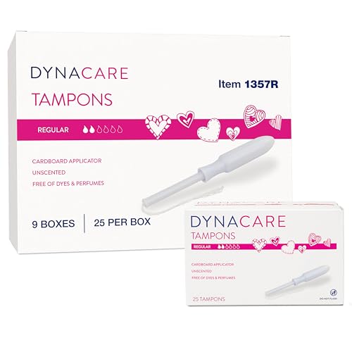 Dynarex Regular Tampons – Bulk Feminine Hygiene Product with Plastic Applicator – 6-Hour Protection – 9 Boxes, 225 Total Tampons