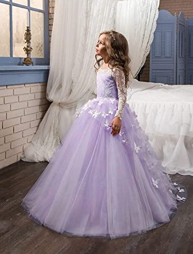 Abaowedding Lovely Flower Girl Dress Lace Long Sleeves Prom Gown (Lilac, 12) #TOP2
