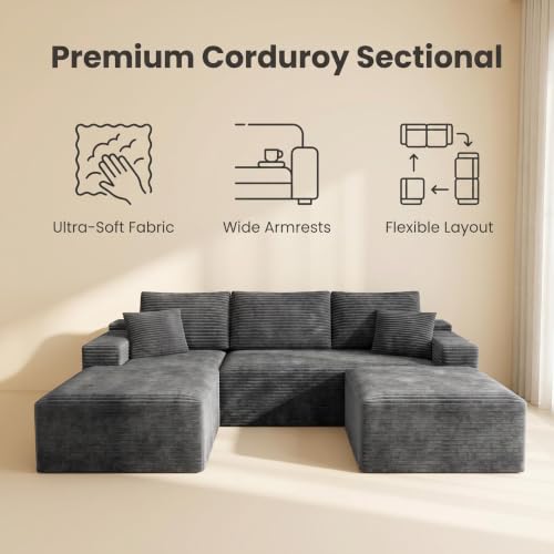 Image of Modular Cloud Sectional Sofa, Oversized Corduroy Boneless Couch | Luxury Comfort, Deep Seat, Couches for Living Room and Apartment, No Assembly Required