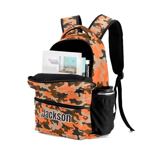 Orange Brown Camouflage Waterproof Casual Backpack Custom Shoulders Bookbag with Name for Birthday Holiday Gift3