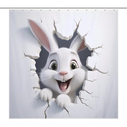 Rideau de douche lapin mignon en tissu polyester imperméable lavable 183x183cm