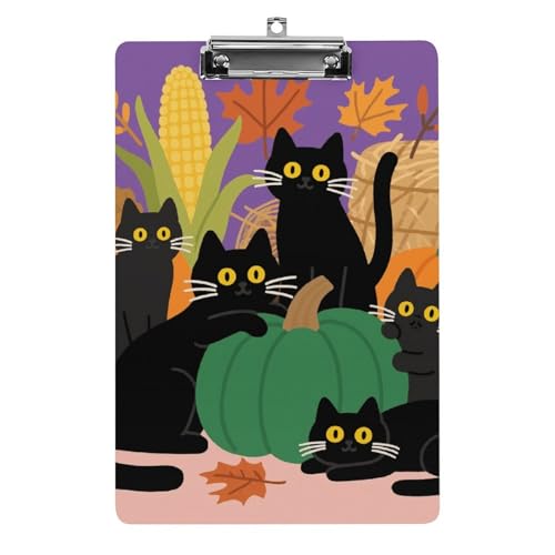 Porte-bloc A4 en acrylique design chat noir et citrouille, écritoire élégant et robuste pour médecin