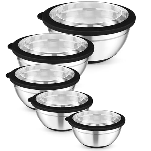 TeamFar Mixing Bowls, Salad Bowls with Transparent Airtight Lids, Black