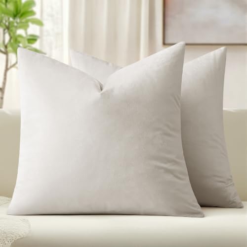 Image of MIULEE Velvet Throw Pillow Covers 22x22 Inch, Pack of 2 - Greyish White, Soft Solid Decorative Pillow Covers Cushion Cases Modern Luxury Home Decor for Spring Couch Sofa Bedroom Livingroom