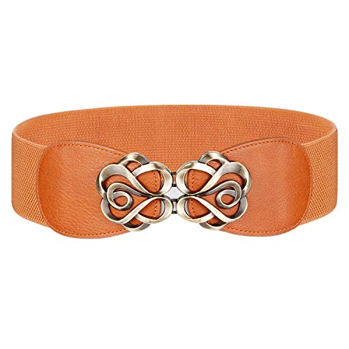 Syuer - Cinturón elástico vintage para vestidos, cintura ancha, para mujer Marrón marrón Large