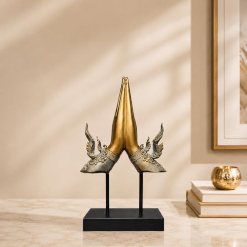 Image of ARMONIA Divine Blessing Mudra Figurine, Premium Polystone Hand Sculpture with Antique Golden Finish, Luxury Decorative Showpiece for Living Room, Office, Shelf, Tabletop & Home Decor, 13.3 Inches