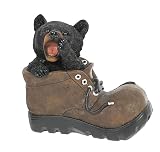 Slifka X9759 Teddy Bear Cub in Hiking Boot Animal Woodland 8 x 7.5 inch Black and Brown Resin Stone Collectible Tabletop Figurine Sculpture, Everyday Décor