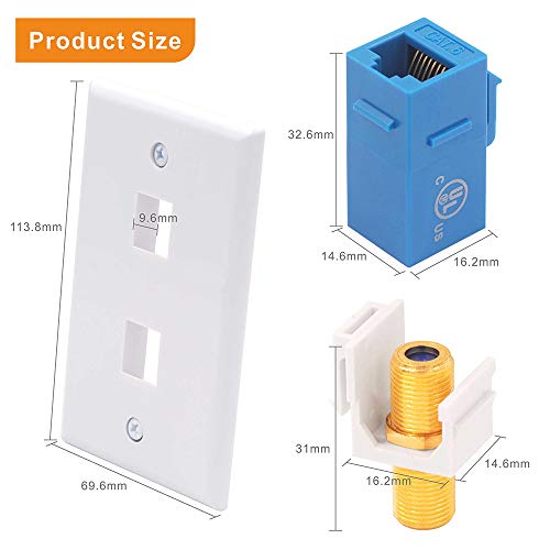 Vce Ethernet Coax Wall Plate (Ul Listed), 2-Port Cat6 Keystone Jack Coupler And Gold Plated Rg6 Keystone Jack Insert Wall Plate #TOP1