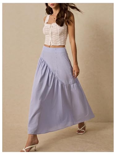 Milumia Women's Striped Print Layered Long Skirt Ruffle Flowy A Line Maxi Skirts2