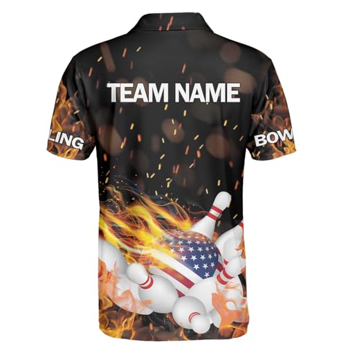 Custom Bowling Shirts, Flame Bowling Polo Shirts, Personalized Team Bowlers Jersey Short Sleeve Button Down. Fire Bowling Uniform, Gowling Jersey Gift for Bowl3