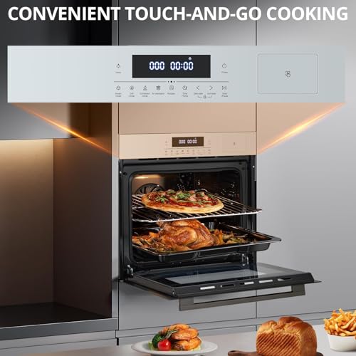 24" Single Wall Oven, 3000W/240V Stainless Steel Built-In Electric Ovens With Touch Control Include 8 Cooking Functions & 108 Automatic Recipes, Convection Wall Oven for Kitchen, Sliver
