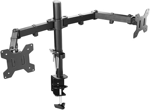 Dual Monitor Arm Desk Mount for 15-30 Inch Monitors | Height Adjustable Double Monitor Stand with Double-90° Tilt, 360° Rotation & VESA Compatible Screen Bracket for Home & Office