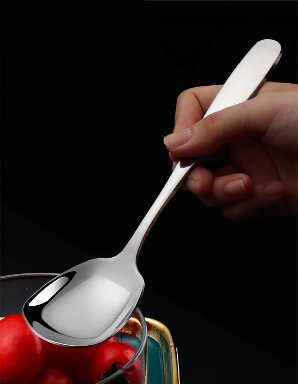 Soup Spoons, Round Stainless Steel Silverware Flatware Set, Stainless Steel, Mirror Finish, Dishwasher Safe, Home Kitchen Utensils Set, (4 Piece,15cm Length)