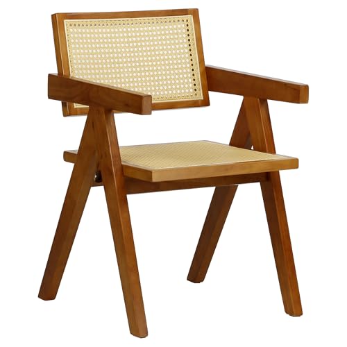 Totò Piccinni Sedia DALY in legno design retrò con braccioli, seduta e schienale in paglia di vienna rattan (1, Noce) 1 Noce