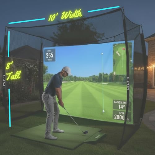 GOLF PAPi Mobile Golf Simulator Net – 10ft Compact Practice Net with Steel Frame & Impact Screen – Indoor & Outdoor Golf Training for Backyard, Garage & Home Sim Setup