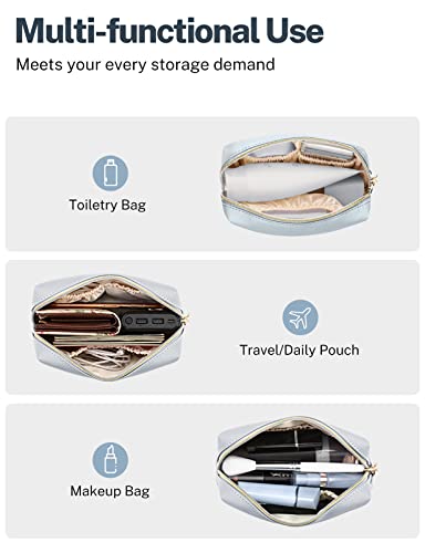 Gonex Small Makeup Bag For Purse, Water-Resistant Pu Vegan Leather Travel Cosmetic Pouch With Gift Box, Portable Toiletry Bag For Women Girls Daily Storage Organizer Light Grey #TOP5