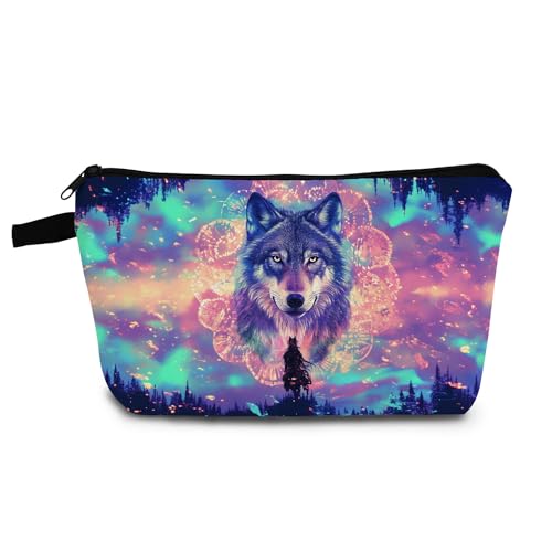 YULUENZE Floral Wolf Print Small Cosmetic Bag