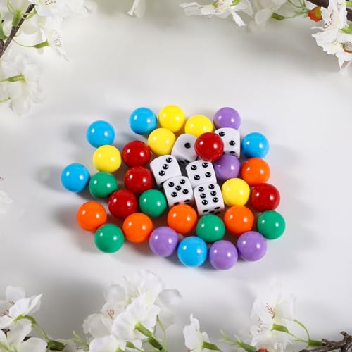 Medikaison 30Pcs 14MM Wahoo Board Game Replacement Marbles 6 Colors Aggravation Marbles with 6 Dices and 1 Storage Bag for Aggravation Wahoo Board Game - Thumbnail 2