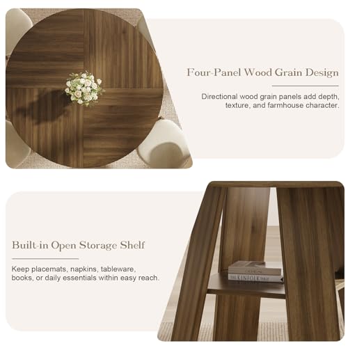 47.2 Inches Round Dining Table for 4 to 6 with Open Storage Space,Walnut - image 7