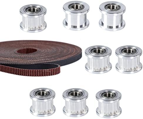 8pcs OD15mm Bore 5mm GT2 Idler Pulleys with Bearings + 5Meters 2GT 6MM Branded Dustproof Timing Belt Kit 20T Pulley Wheel Compatible with VzBoT 3D Printer CNC Machine Accessories