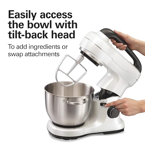 Hamilton Beach Electric Stand Mixer, 4 Quarts, Dough Hook, Flat Beater Attachments, Splash Guard, 7 Speeds with Whisk, Easy-Carry Top Handle, White by Hamilton Beach - Image 6