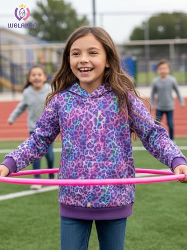 Image of WELAKEN Girls and Toddlers' Pullover Printed Hoodie Sweatshirt with Kangaroo Pocket