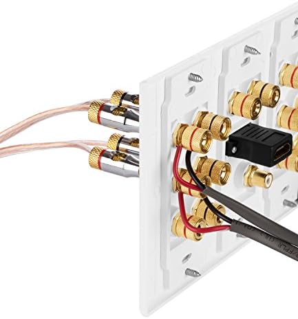 Fosmon HD8005 [3-Gang 6.1 Surround + Dual HDMI] Home Theater Copper Banana Binding Post Coupler Type Wall Plate for 6 Speakers, 1 RCA Jack for Subwoofer & 2 HDMI Ports