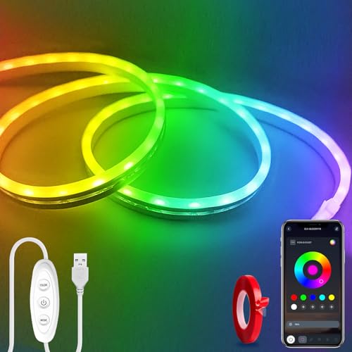 Yeewhale LED Neon Lights,3.3ft USB Powered LED Strip Lights,5V Music Sync Color Changing Rope Light with APP Control,IP65 Waterproof RGB Rope Lights for Bedroom,Cabinet,Kitchen, DIY Lighting