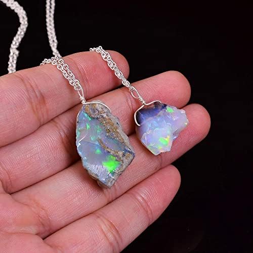 Real Ethiopian Opal Rough Crystals Pendant Necklace Gemstone Natural Raw Crystals Fire Play Energy Healing Crystals