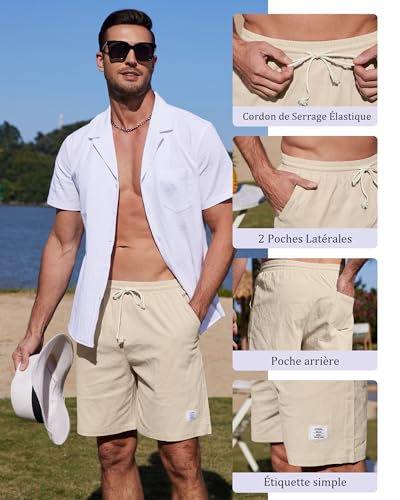YAOHUOLE Short Homme en Lin Kaki L Grande Taille – vue 5