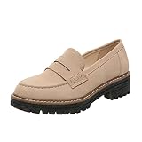 Womens Loafers Shoes Platform Chunky Penny Loafer Lug Sole Comfortable Slip On Work Office Business Casual Dress Shoes, US Size 10 Beige