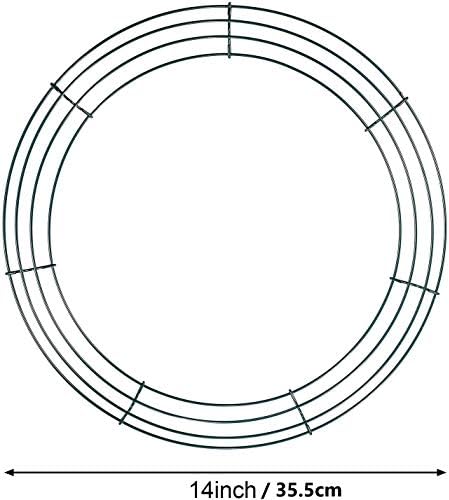 KAHEIGN 4Pcs Wire Wreath Frame, 14 Inch Wire Wreath Making Rings for Christmas New Year Valentines Decoration (Dark Green)