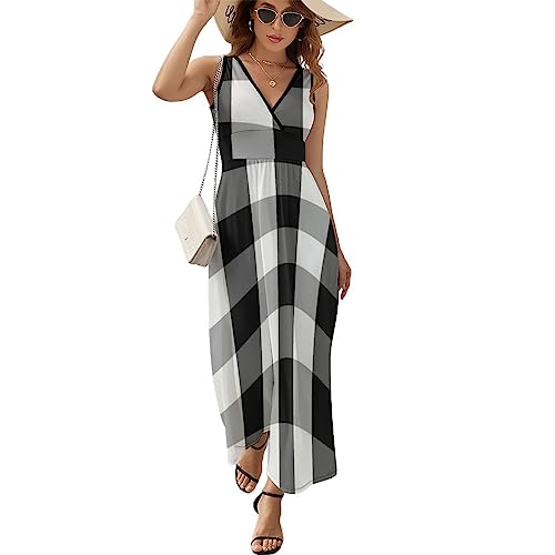 Robe de plage fluide col V imprimé écossais pour vos vacances