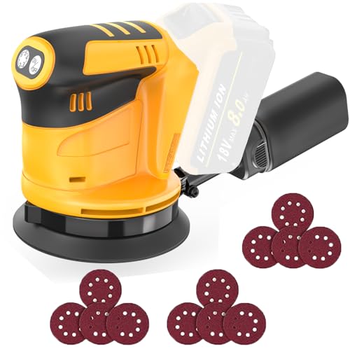 Random Orbital Sander, 125mm Cordless Random Orbit 3 Variable Speeds, 15000 RPM, Compatible with Dewalt Battery, with Dust Collection for Wood and Steel, Without Battery & Charger