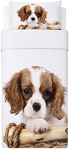 HOMHOMHA Cute Dog Duvet Cover Set Single Size Dog Bedding Set Lovely Puppy Theme White Background Comforter Cover Dogs Pattern Decor Bedspread Cover Dog Quilt Cover ,Single
