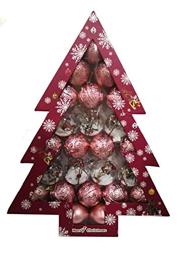 SZ Set 24 Piezas Bolas de Navidad de 6 cm, Adornos Navideños para Árbol, Decoración de Bolas de Navidad Inastillable Plástico de Navidad 5 Modelos (Oro Rosa)
