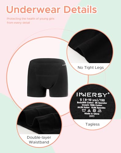 INNERSY Girls Period Underwear Cotton Boyshorts for Teen Aged 8-16 Panties 3 Pack3