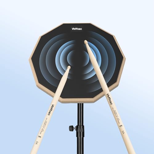 12 Inch Practice Drum Pad with Stand and Sticks, Beginner Snare Drum Pad with Drumsticks(2 pairs) and Carrying Bag, Double Sided Silent Drum Pad (Black) - Thumbnail 3