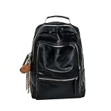 JOJOJ Mochila retro for hombre Mochila de cuero suave for hombre de viaje de gran capacidad(Black)