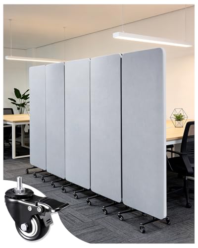 TTYXSUEPT Soundproof Room Divider with Wheels, Portable Temporary Wall, 5 Privacy Sound Proof Panel, 118 x 66 Inch, for Office, Separation Cubicle, Partition Studio School Hospital (5)