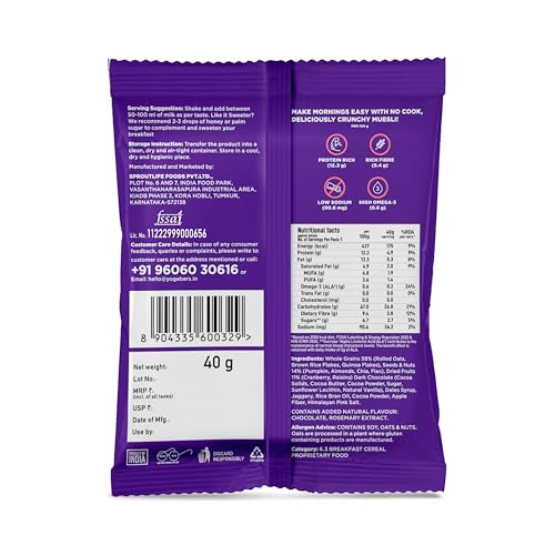 Image of Yogabar Dark Chocolate Muesli (Dark Chocolate & Cranberry Flavour) - 40g