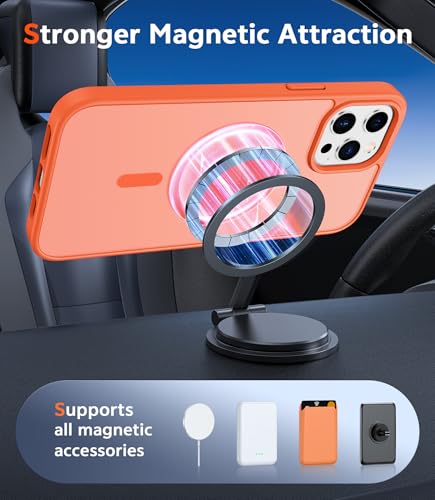 Image of FNTCASE for iPhone 12 Pro-Max Case: Matte Magnetic Phone Cases Compatible with Magsafe Slim Anti Yellowing Military Grade Drop Protection Rugged Protective Translucent Cell Phone Cover (C-Orange)