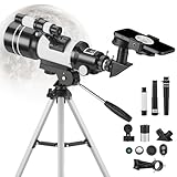 LuxLam Telescópio para adultos e crianças, refrator com abertura de 70 mm (15X-150X), telescópio portátil para viagem com adaptador para celular e controle remoto sem fio