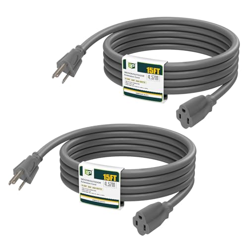 Image of EP 15FT Outdoor Extension Cord, 16 /3 SJTW Heavy Duty Grey 2PK, ETL Listed