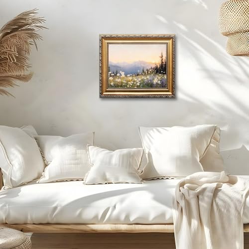 Vintage Wildflower Sunset Mountain Wall Art Retro Floral Landscape Oil Painting Poster Canvas Print Gold Framed 24x36inch Artwork for Bedroom Living Room Rustic Nature Decor by HUYKON - Used condition - Image 6