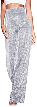 Pailletten broek dames vrije tijd high street design kleurverloop hoge taille rechte broek carnavalskostuums 2026 glitter broek disco palazzo carnavalskostuums, lichtgrijs, M