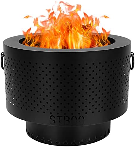 STBoo Pellet Fire Pit for Outside with Portable Carrying Storage Bag, 15x11Inch Smokeless Fire Pits Outdoor Wood Burning, Low Smoke Camping Stove for Bonfire Picnic Backyard Cooking on Beach, Black, M