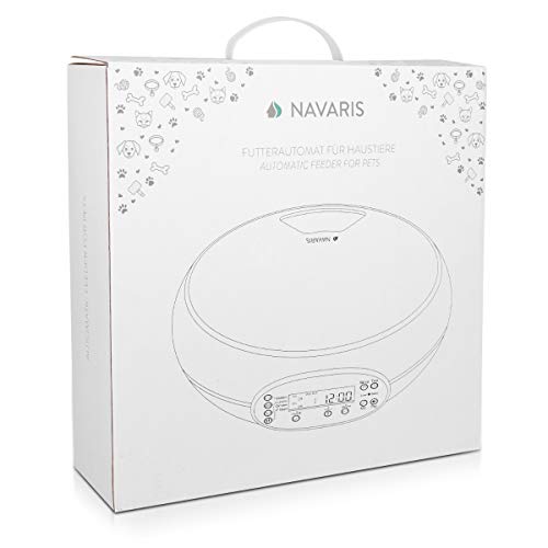 Navaris Comedero automático para Mascotas con Temporizador - Dispensador electrónico de Comida para Perros pequeños Gatos Conejos - Capacidad 1.6 L